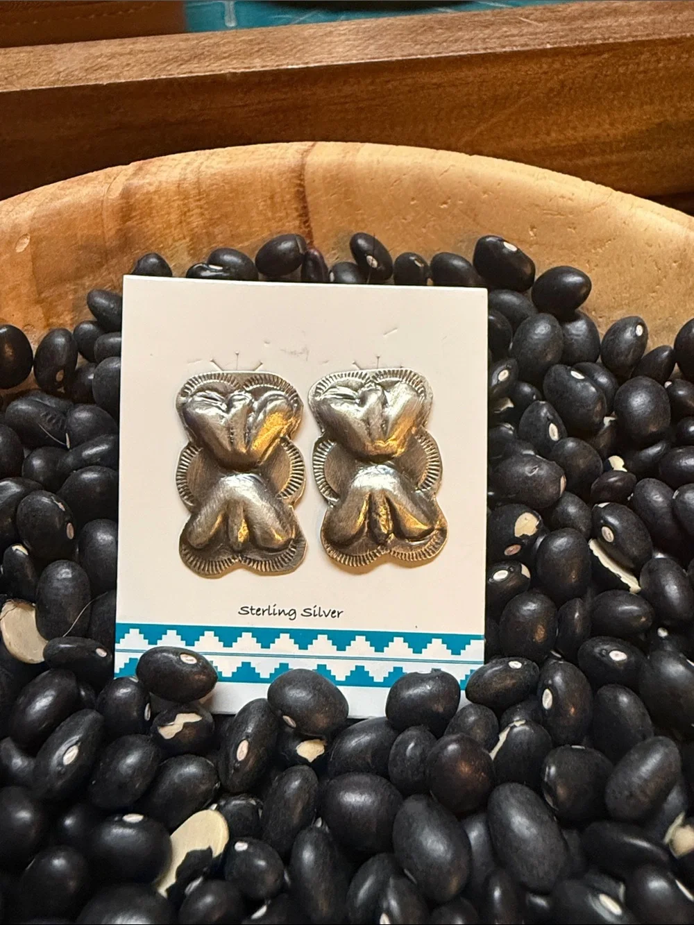 Sterling Silver Floral Concho Earrings - Silver
